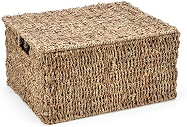 Trademark Innovations Set of 3 Rectangular Seagrass Baskets with Lids, Natural (Small) - Image 4