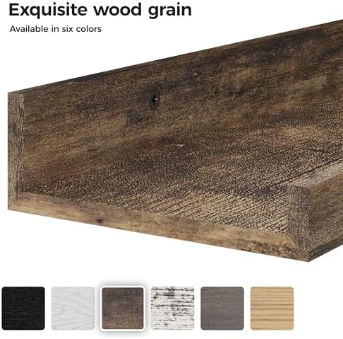 upsimples 12 Pack Wooden Floating Shelves, Wall Storage Decor Shelf for Bathroom, Bedroom, Living Room, Kitchen, Office and Laundry Room, Wall Mounted Display Hanging Shelf, Brown - Image 4