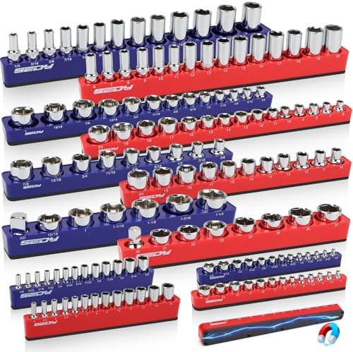 SEDY 12-Piece 1/4" 3/8" 1/2"-Drive SAE & Metric Magnetic Socket Organizer Set (Holds 143 Sockets) -Detachable Tool Tray with 5mm Magnetic Base for Garage/Home(Sockets Not Included) by SEDY