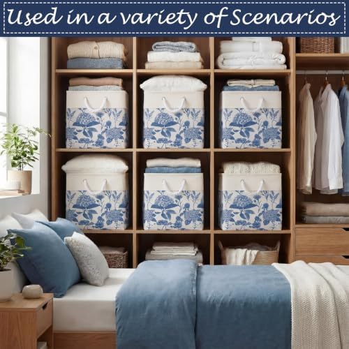 Blue Hydrangea Cube Storage Bin Set of 6 Cube Storage Basket, 11.22 Inch - Image 3