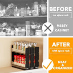 SpaceAid Bamboo Pull Out Spice Rack Organizer for Cabinet, Heavy Duty Slide Out Seasoning Kitchen Pantry Sliding Vertical Organization, 7.6" Wide, 3 Drawers(2" Wide), 2-Tier, Black - Image 2