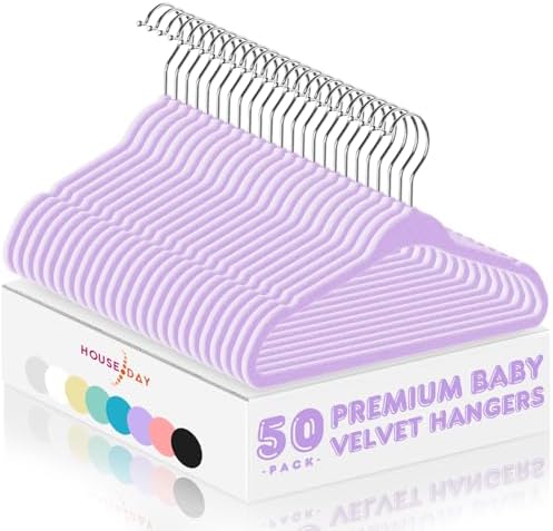 HOUSE DAY 11 Inch Velvet Baby Hangers, Premium Kids Hangers Lt-Purple 50 PC by HOUSEDAY