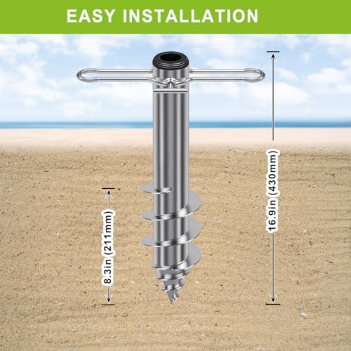 Dolibest Beach Umbrella Sand Anchor, Heavy-Duty Steel Beach Umbrella Holder with 3 Sleeves (Fits 1-2" Poles), Windproof Beach Umbrella Stake, Fully Welded Spiral Base Design for Ultimate Stability - Image 5