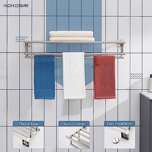KOKOSIRI Towel Shelf with Double Towel Bars 32 Inches Bathroom Towel Rack Bath Towel Holder Wall Mounted Stainless Steel, Brushed Nickel, B6005BR-L32 - Image 3