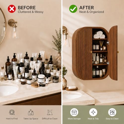 Bathroom Arched Wall Storage Cabinet 4-Tier, Walnut - Image 3