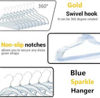 Blue and Gold Hangers for Clothes 40 Pcs, 16" Wide Clear Hangers for Men's Shirt, Women's Gown Dress, Youth Suit, Hoodie, Plastic Hanger with Swivel Hook, Thin Clothing Rack for Dorm Room Essentials - Image 3