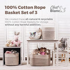 CHAT BLANC Cotton Rope Baskets for Organizing | Storage Baskets for Shelves | Rope Basket for Storage, Small Laundry Baskets, Woven Baskets for Storage, Dog Toy Bin, Baby Basket,Off White&Brown 3 Pack - Image 3