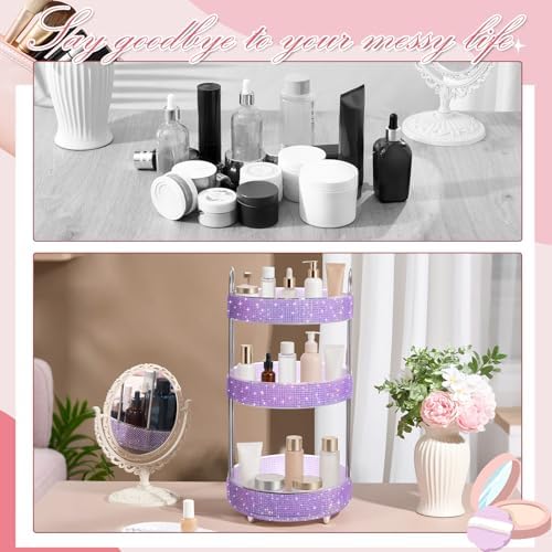 Honeydak Rotating Perfume Organizer Tray, 3 Tiers, Resin Diamond, Purple - Image 5