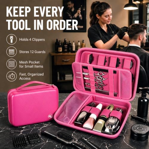 Boobowl Hard Travel Case for Hair Clippers, Barber Tool Organizer,Rose Red - Image 3
