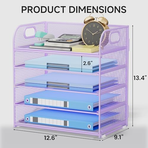 5-Tier Stackable Paper Organizer with Handle, Purple - Image 2