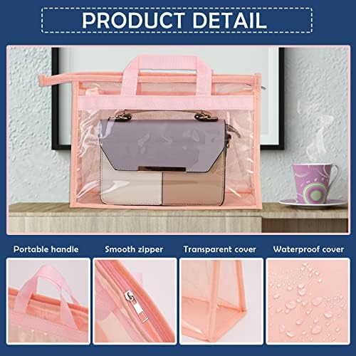 Handbag Dust Bags Clear Purse Storage Organizer for Closet Small to Extra Large Handbags Dust Free Bags Hanging Zipper Storage Bag with Hooks, (Pink, 4 Sizes-8PCS) - Image 3