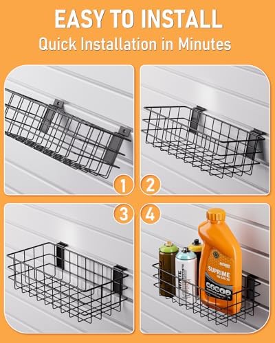INCLY 4 Pack Black Metal Slatwall Baskets Set, Mounted Slatwall Accessories - Image 6