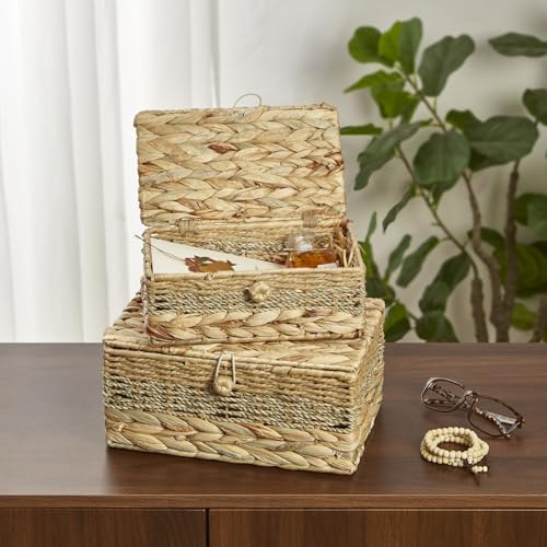 2PCS Wicker Storage Baskets with Lids Decorative Rattan Boxes - Image 6