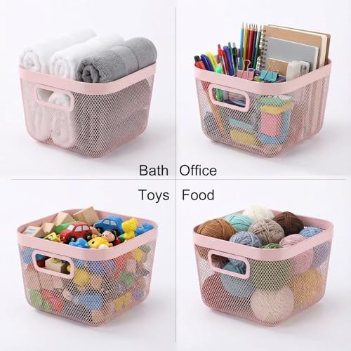 MorningRo 4 Pack Pink Metal Mesh Basket with Handles, Medium - Image 6