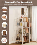 3-Tier Tall Purse Organizer Rack Stand, Bag Storage Holder, White - Image 5