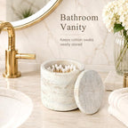 YMXYJM Marble Qtip Holder with Lid, Cotton Ball Bathroom Canister,Cream - Image 6