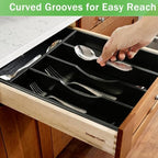Greenual 2 Pack Black Silverware Organizer 10 In Utensil Organizer Silverware Tray for Drawer Cutlery Flatware Organizer for Kitchen Bamboo Wood - Image 6