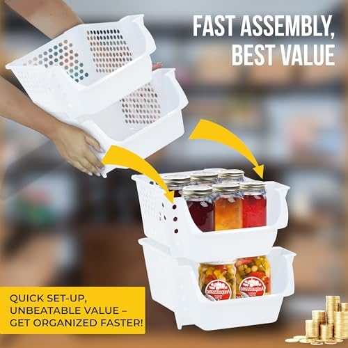 Skywin Stackable Storage Bins Open Front for Pantry Storage, 4 Pack - White - Image 5