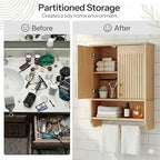 HOOBRO Narrow Bathroom Wall Cabinet with Towel Rack, Space Saving Medicine Cabinet for Small Spaces, Farmhouse Fluted Wall Storage Cabinet with Adjustable Shelf, Natural - Image 5