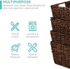 Best Choice Products Rustic Set Of 4 Multipurpose Stackable Seagrass Storage Basket, Handwoven Laundry Organizer Totes for Bedroom and Living Room, Shelves, Pantry w/Insert Handles - Brown - Image 3