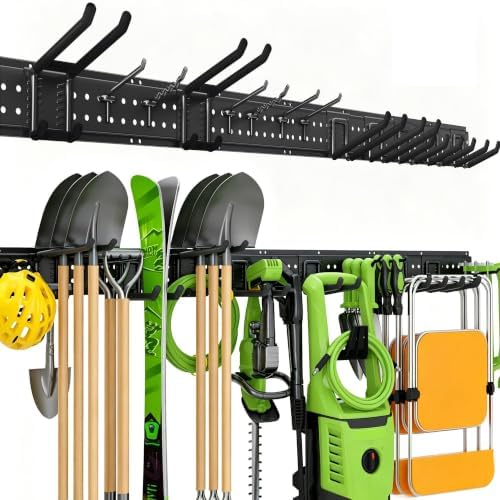 Garage Tool Organizer Wall Mount, 66 Inch Heavy Duty Garage Organization System with 13 Adjustable Hooks, Garden Tool Storage Rack for Garage, Yard & Shed, Holds Up to 520 lbs by Unknown