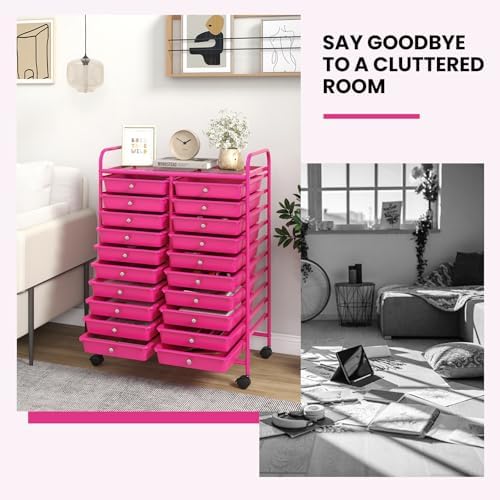 COSTWAY 20-Drawer Rolling Storage Cart, Utility Storage Organizer Cart - Image 7