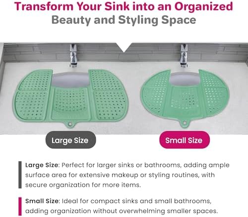 Sink Topper Bathroom Counter Cover & Storage Saver, Foldable Silicone Mat for Hot Tools, Hair Styling & Makeup, Beauty Brush Cleaning Mat, RV Camper Sink Cover & for Small Spaces (Large Green) - Image 6