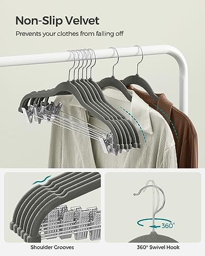 SONGMICS 20-Pack Pants Hangers, Velvet Hangers with Adjustable Clips - Image 5