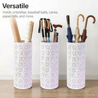 BEWBBAT Umbrella Stand Rack for Entryway, Free Standing Metal Umbrella Holder, Round Umbrella Organizer Bin with 3 Hooks for Long Short Umbrella, Walk Stick, Home Office Indoor, 17 x 7 Inch, White - Image 3
