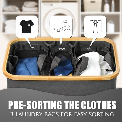 Hampers for Laundry Basket with Lid, 145L Large Laundry Hamper 3 Section - Image 4