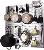 Wall Control Kitchen Pegboard Organizer Pots and Pans Storage Rack and Organization Kit with Metallic Silver Pegboard and Red Accessories by Wall+Control
