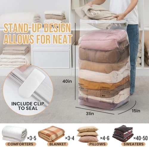 TAILI 10 Pack Cube Vacuum Storage Bags, Jumbo Size(31x40x15 inch), Clear - Image 2