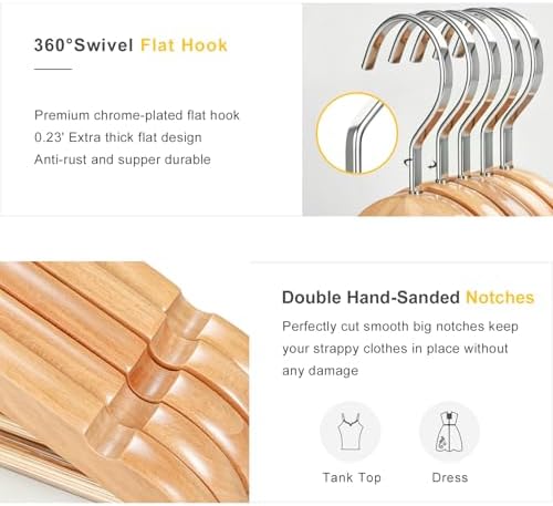 TOPIA Premium Wooden Hangers with Extra Thick Hook and Non Slip Pants Bar, Luxury Suit Hangers for Closet with Notches for Shirts - 16 Pack - CT01N - Image 4