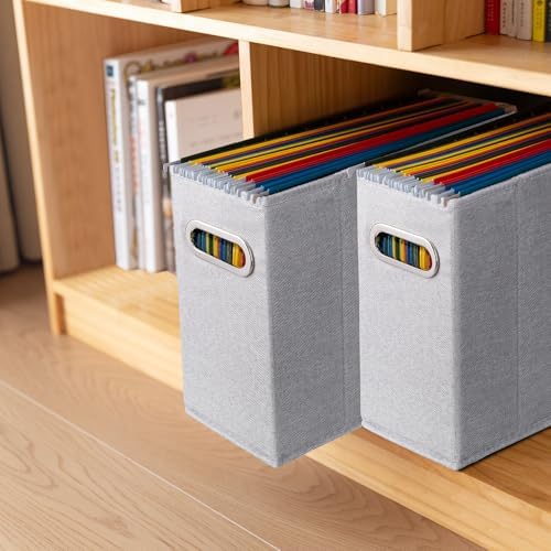 4 Packs Letter Size File Organizer, File Folders Organizer, Fabric Storage Box, Collapsible Paper Organizer with Metal Handle, Smooth PVC Rails, Only Box (Light Gray) - Image 7