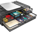 MOUNT-IT! Computer Monitor Stand With Drawers, Metal Mesh Riser and Organizer for Laptops and Computer Screens, Laptop, and Printer Accessories and Office Supplies (Black) by Mount-It
