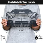 MOOH Metal Automotive Key Holder with 6 Hooks - Unique Wall Mounted Car Lovers Gifts for Men & Women - Cool Man Cave Decor (Lamborghini Huracan 2024, Black) - Image 3