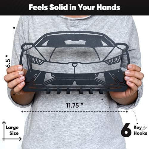 MOOH Metal Automotive Key Holder with 6 Hooks - Unique Wall Mounted Car Lovers Gifts for Men & Women - Cool Man Cave Decor (Lamborghini Huracan 2024, Black) - Image 3