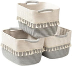 TeoKJ Storage Basket 3 Pack for Organizing, Cotton Rope Baskets for Toy, Clothes, Blankets, Decorative Basket for Living Room, Nursery, Bathroom, White & Gray by TeoKJ