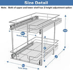 LOVMOR 2 Tier Individual Pull Out Cabinet Organizer 10½" W x 21½" D, Slide Out Kitchen Cabinet Storage Sliding Shelves - Image 3