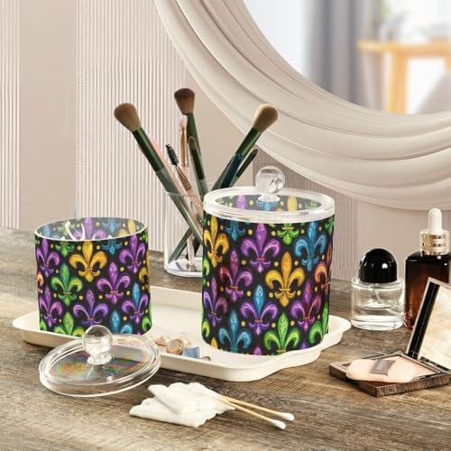 Mardi Gras Purple Green Qtip Holder Waterproof Dustproof Apothecary Jars with Lids For Bathroom Cotton Swabs Makeup Sponges Floss Picks Bath Salts 2 Pack - Image 5