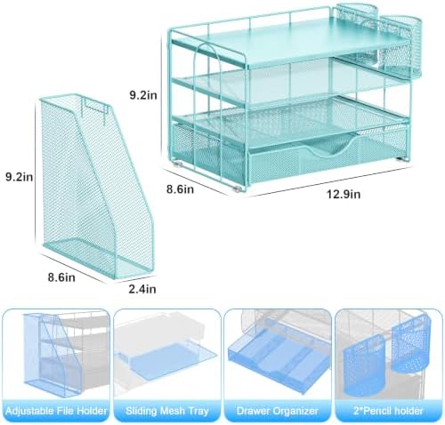 gianotter Desk Organizers and Accessories with File Holder, 4-Tier Desk Accessories & Workspace Organizers with Drawer and 2 Pen Holder, Desk Reference Organizer (Blue, 4T with Metal Drawer) - Image 5