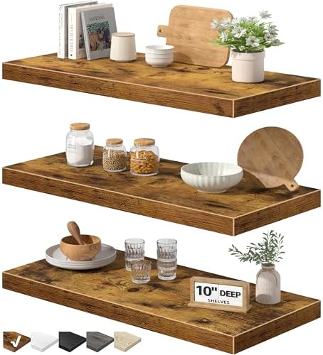 QEEIG 10" Deep Floating Shelves for Wall (Brown, Set of 3, 23.6" x 10") by QEEIG