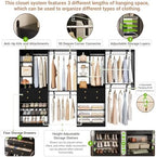 Besiost Closet System with Drawers, 120"/10FT, 151.2"/12.6FT, Built-in Closet Organizer System with Reversible Hanging Shelving and Hanging Rods, Black Set of 2 - Image 5