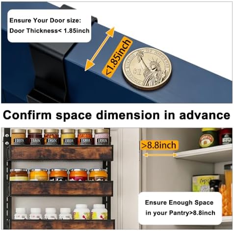 6 Tier Over The Door Pantry Orangizer 2 IN 1 Wall Mounted or Hanging Spice Rack with Adjustable Wood Basket,Heavy Duty Seasoning Storage Shelf for Kitchen Pantry and Bathroom - Image 3