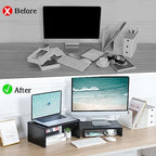 TEAMIX 2-Pack Monitor & Laptop Stand Riser,Wood High-Low Dual Monitor Setup - Image 7