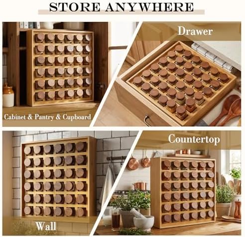 Novabright 36 Grids Bamboo Spice Organizer Wall Mount, Jars Not Included - Image 5