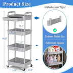 SUNALLY 4 Tier Rolling Cart with Drawer, Craft Storage Cart Organizer, Gray - Image 2
