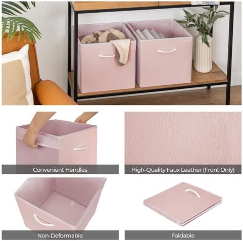StorageWorks Pink Storage Cubes, 13x13 Leather Cube Organizer Bins, 4-Pack - Image 5