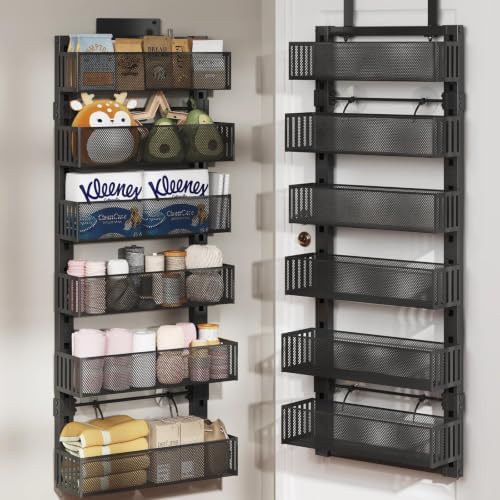 Over The Door Organizer, 6-Tier Heavy-Duty Metal Mesh Rack, Adjustable Large Baskets, 2-in-1 Hanging or Wall Mount Spice Rack, Behind The Door Organizer for Bedroom Closet Bathroom Pantry Kitchen by DAOTENGQL