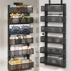Over The Door Organizer, 6-Tier Heavy-Duty Metal Mesh Rack, Adjustable Large Baskets, 2-in-1 Hanging or Wall Mount Spice Rack, Behind The Door Organizer for Bedroom Closet Bathroom Pantry Kitchen by DAOTENGQL